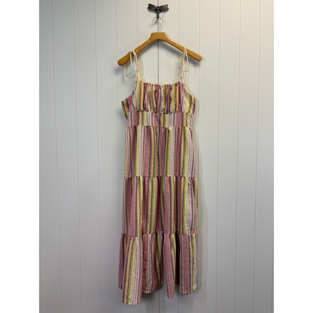 Women Boho Milkmaid Striped Maxi Dress Women Size 0XL Summer Festival Coquette